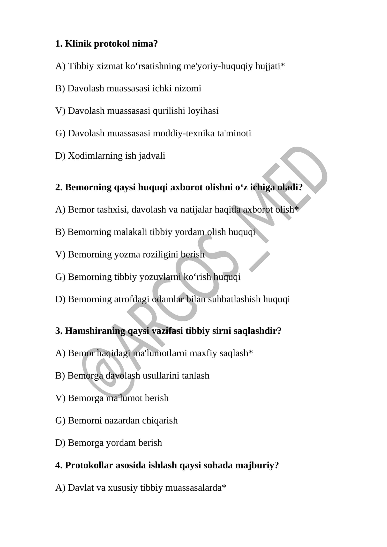 Oila salomatligi test argos savol javoblari