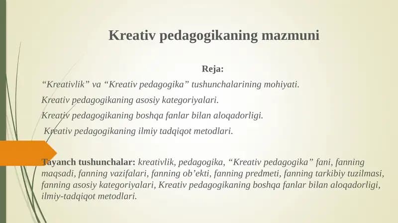 Kreativ pedagogikaning mazmuni