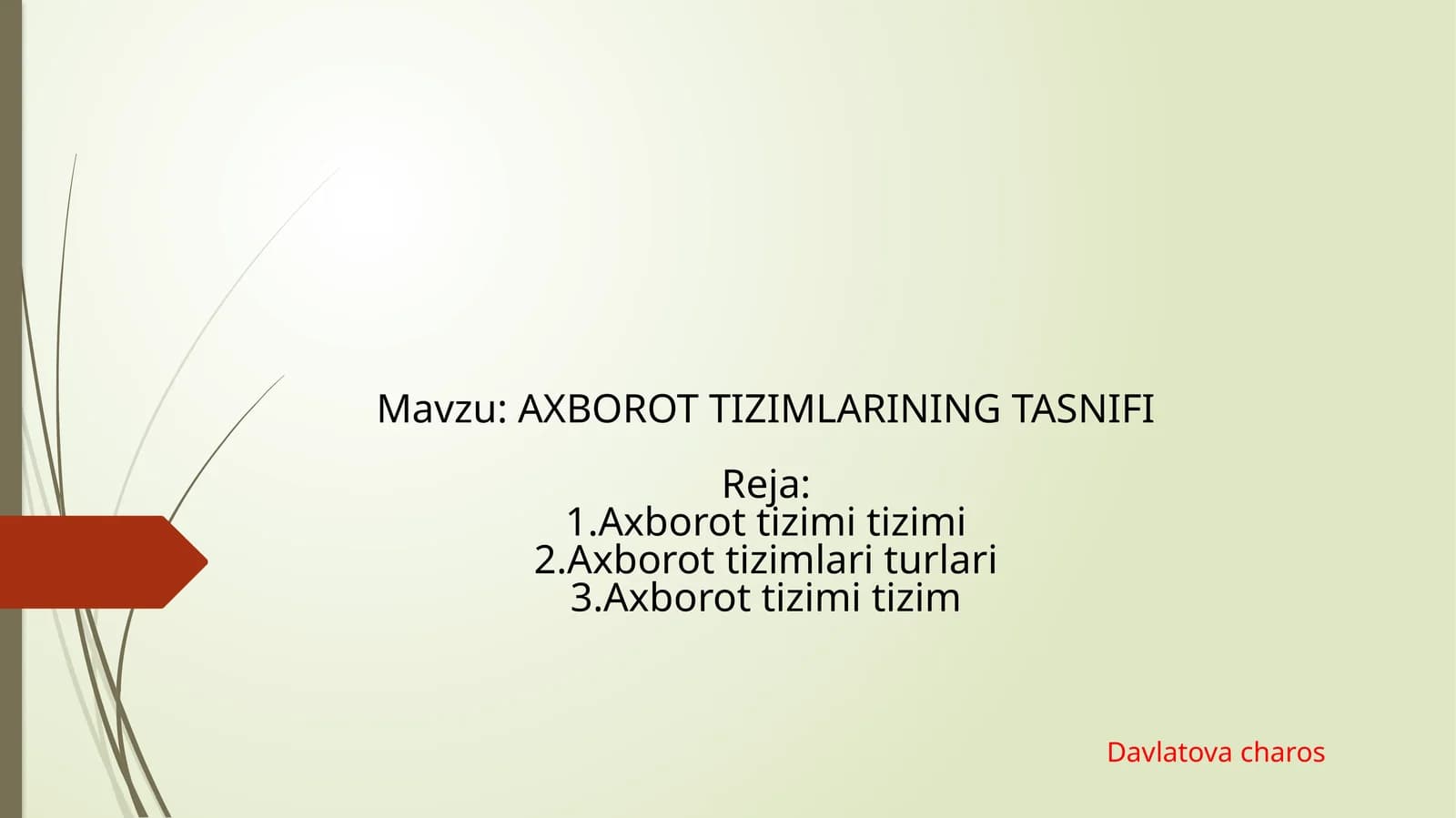 AXBOROT TIZIMLARINING TASNIFIReja