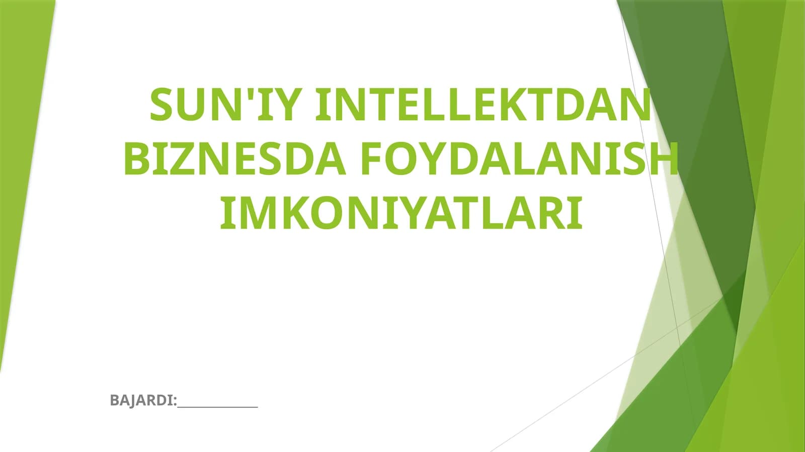 SUN'IY INTELLEKTDAN BIZNESDA FOYDALANISH IMKONIYATLARI