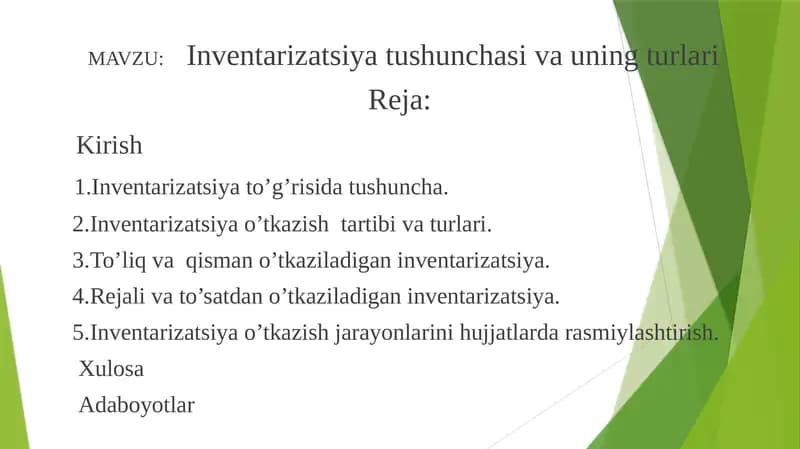 Inventarizatsiyatushunchasivauningturlari