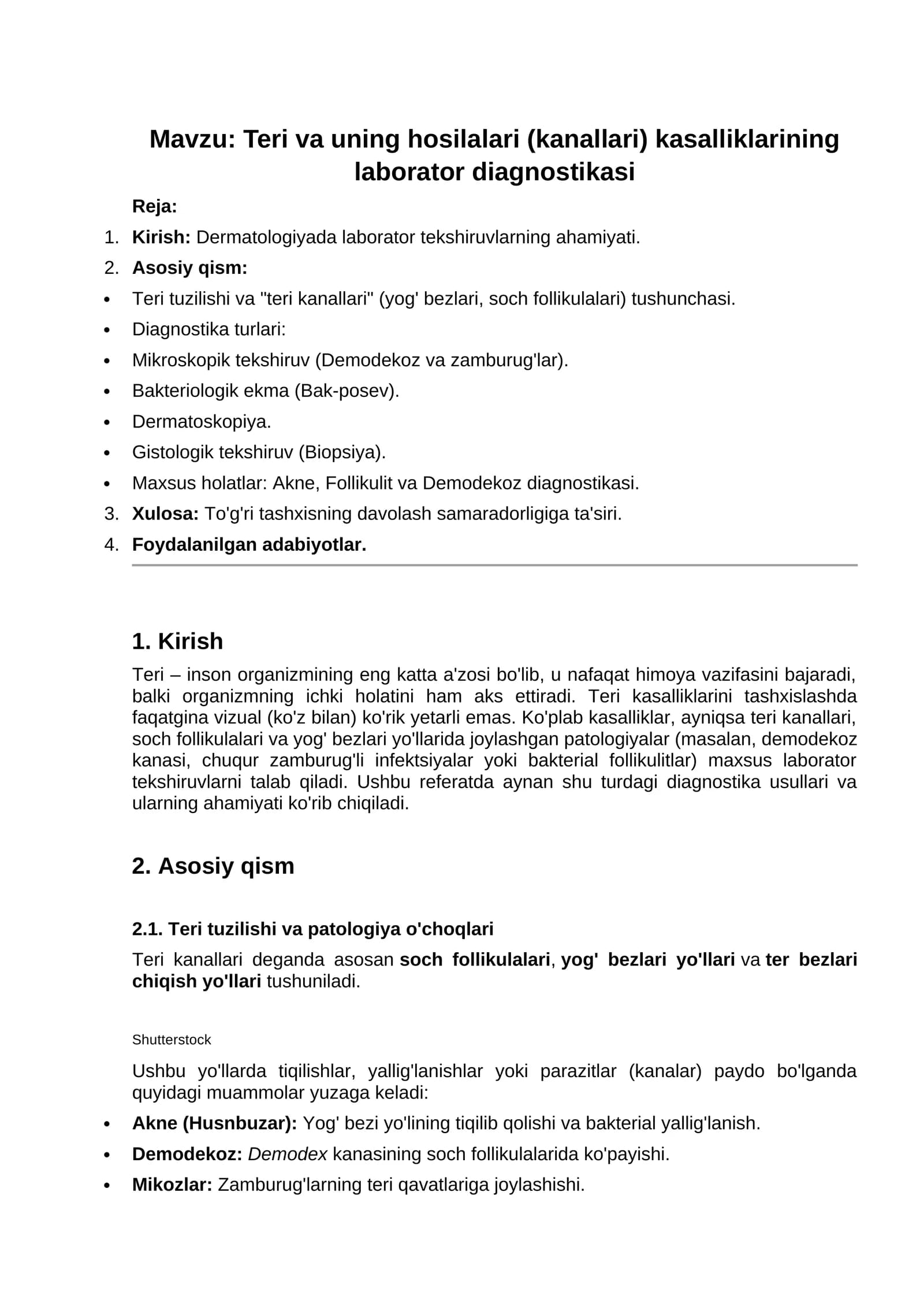Teri va uning hosilalari (kanallari) kasalliklarining laborator diagnostikasi