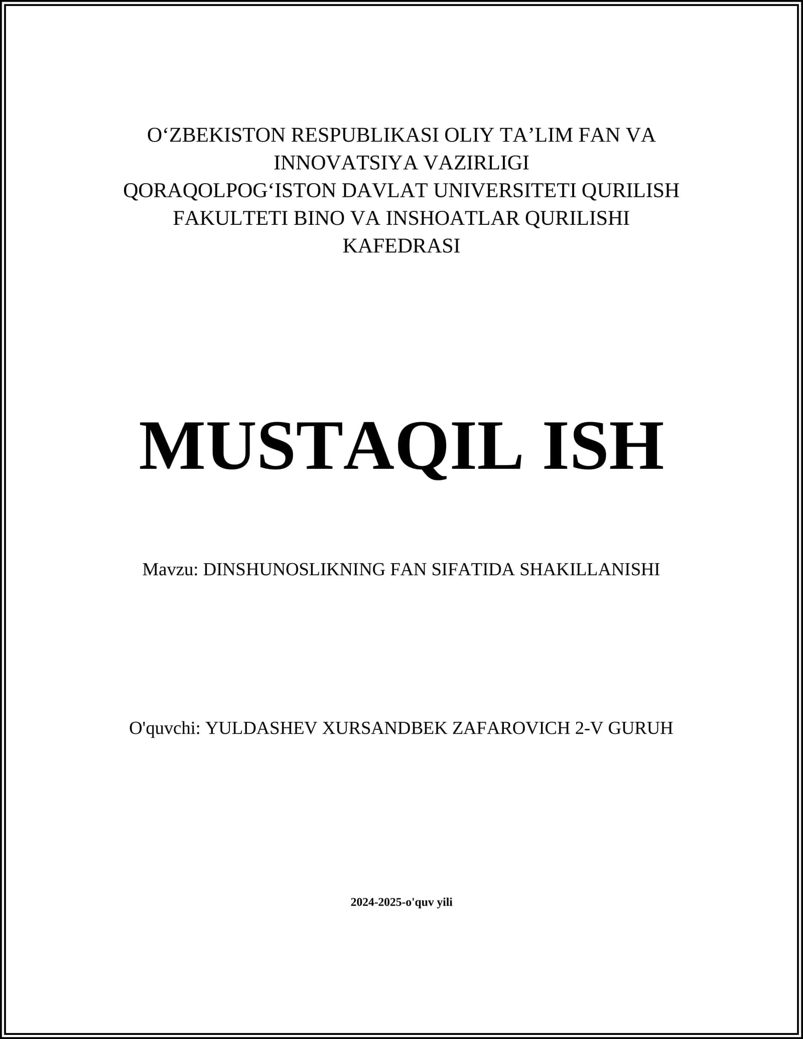 DINSHUNOSLIKNING FAN SIFATIDA SHAKILLANISHI
