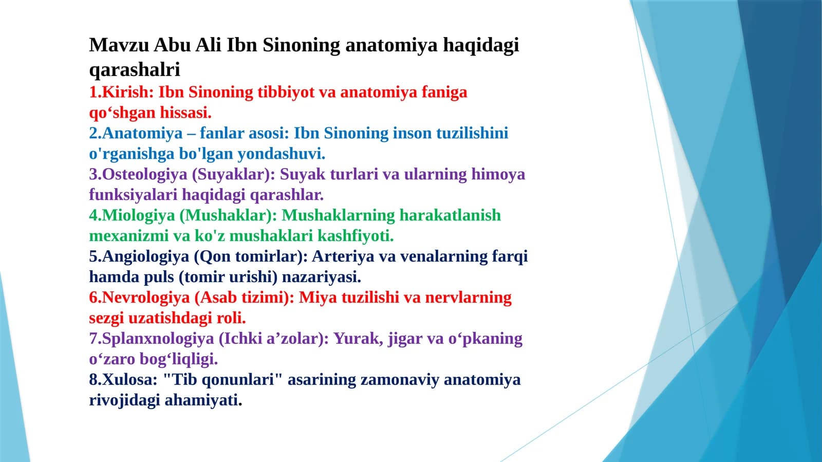 Abu Ali Ibn Sinoning anatomiya haqidagi qarashalri taqdimot