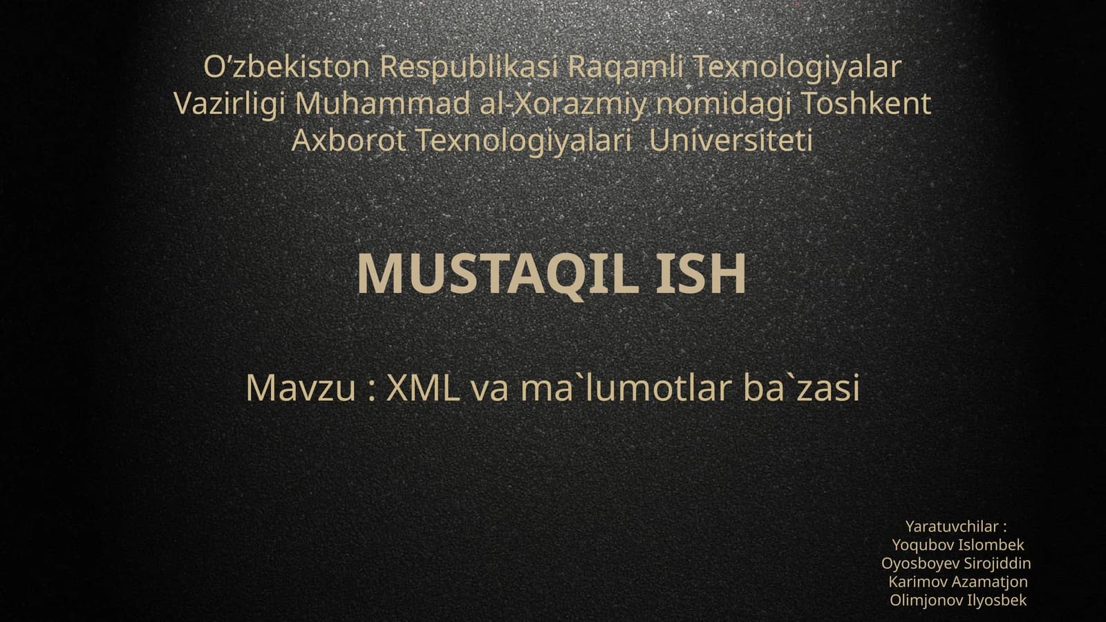 XML va ma`lumotlar ba`zasi