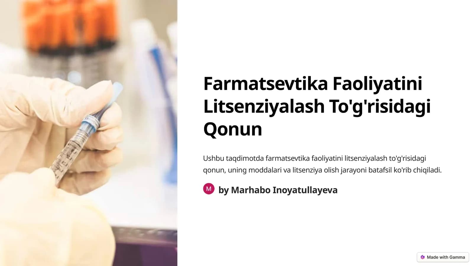 Farmatsevtika Faoliyatini Litsenziyalash To'g'risidagi Qonun