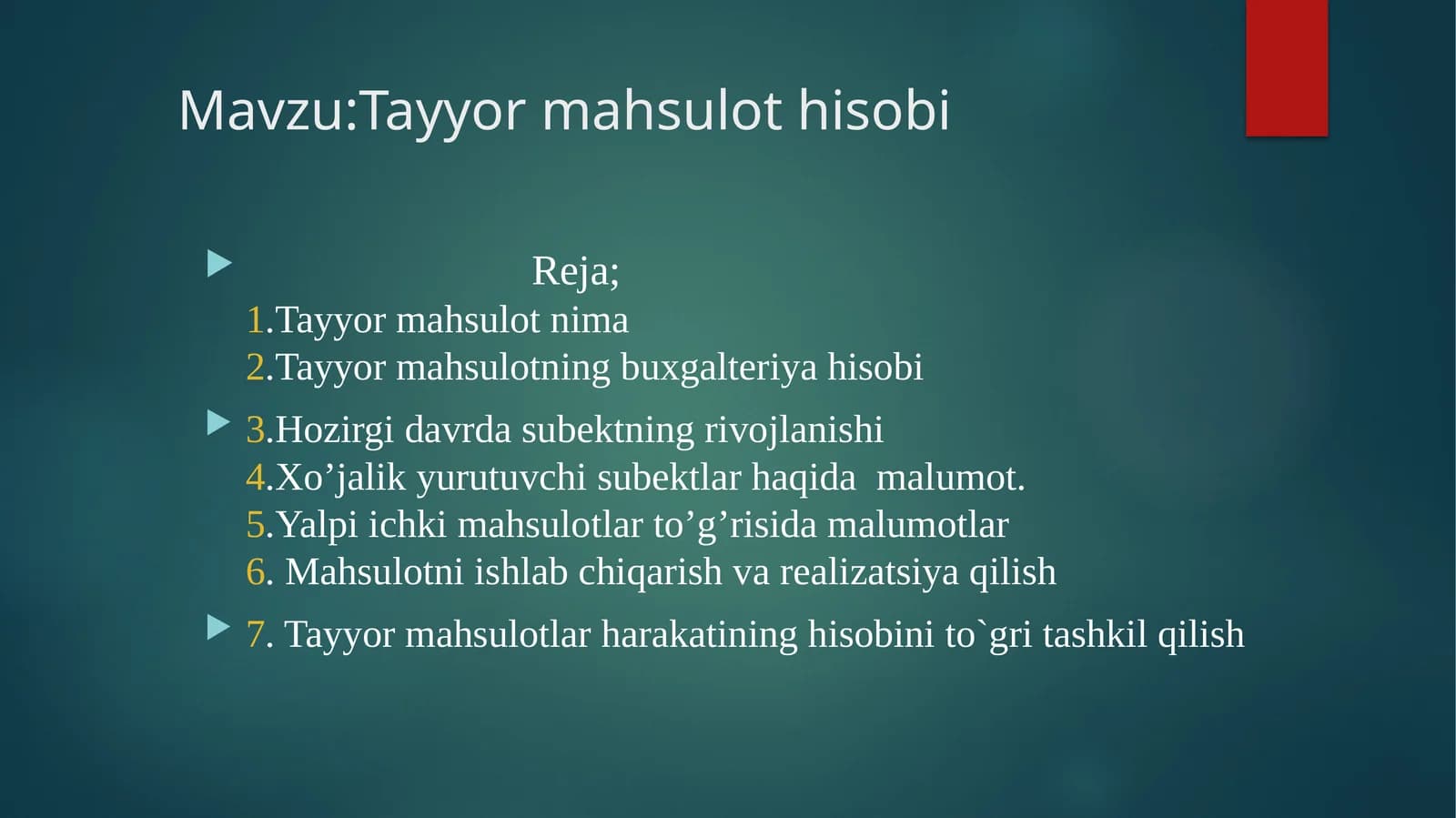 Tayyor mahsulot hisobi