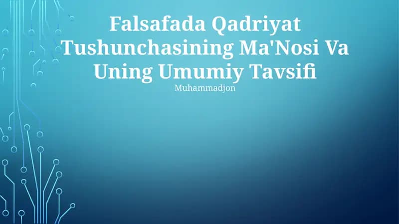 Falsafada Qadriyat Tushunchasining Ma'Nosi Va Uning Umumiy Tavsifi