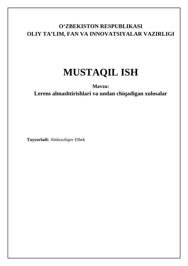 Lerens almashtirishlari va undan chiqadigan xulosalar