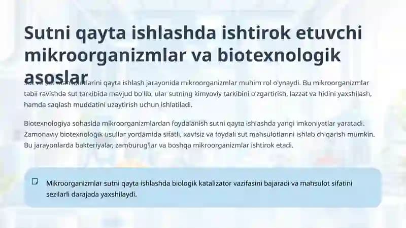 Sut va sut mahsulotlarini qayta ishlash mikroorganizmlari