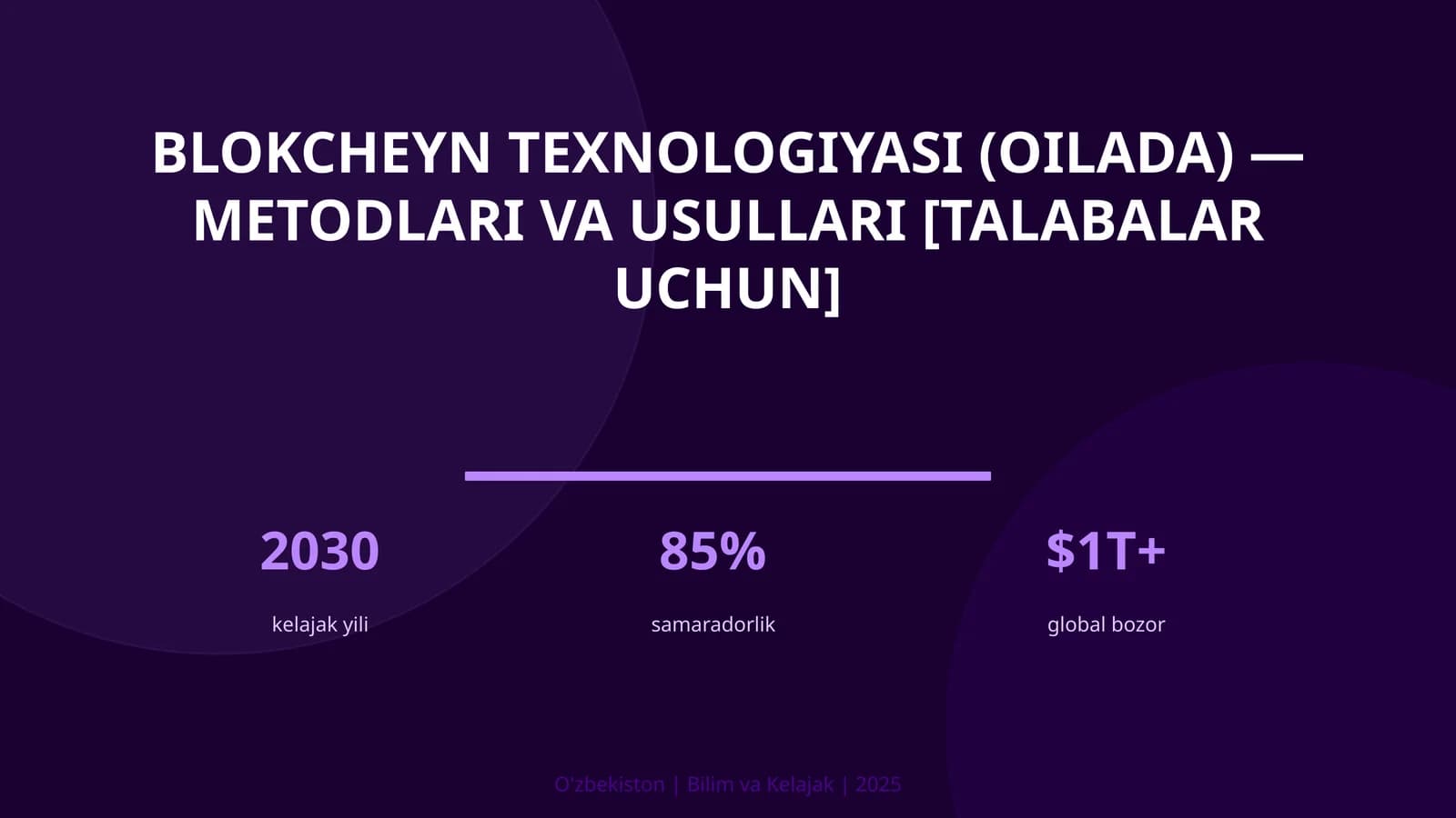 Blokcheyn texnologiyasi (oilada) — metodlari va usullari [talabalar uchun]