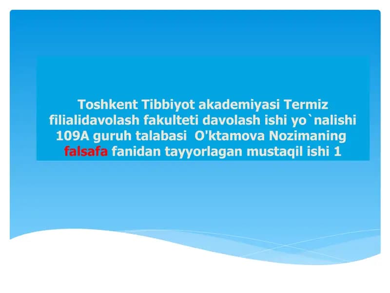 O'ktamova Nozimaning falsafafani dan tayyorlagan mustaqilishi