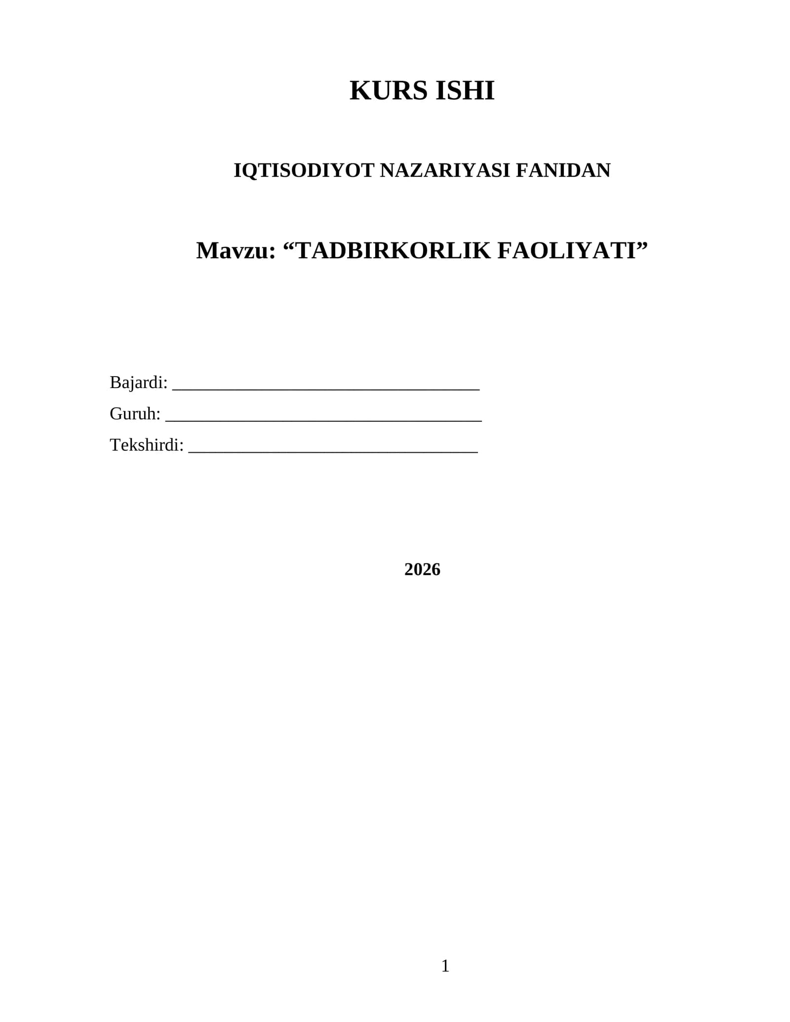TADBIRKORLIK FAOLIYATI