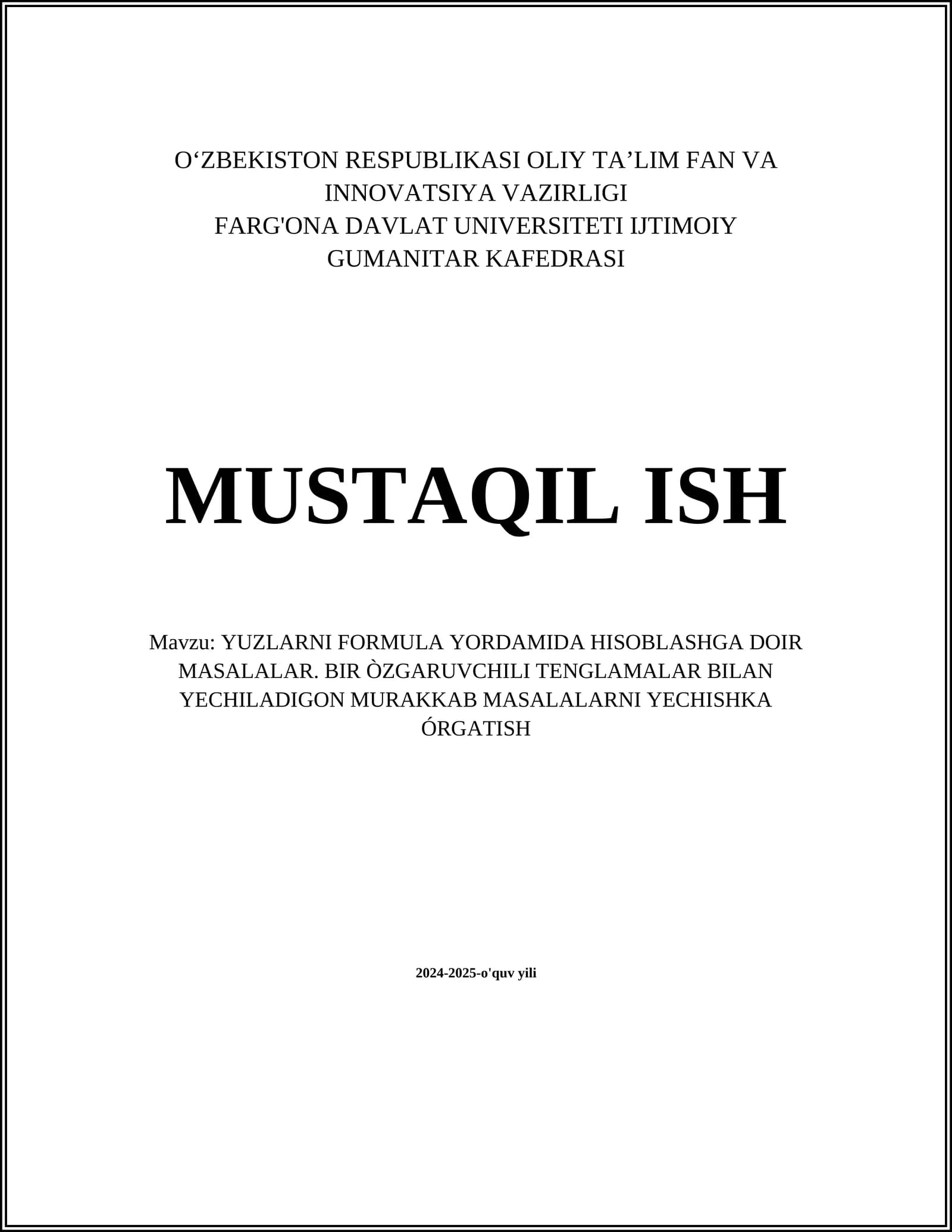 Yuzlarni formula yordamida hisoblash