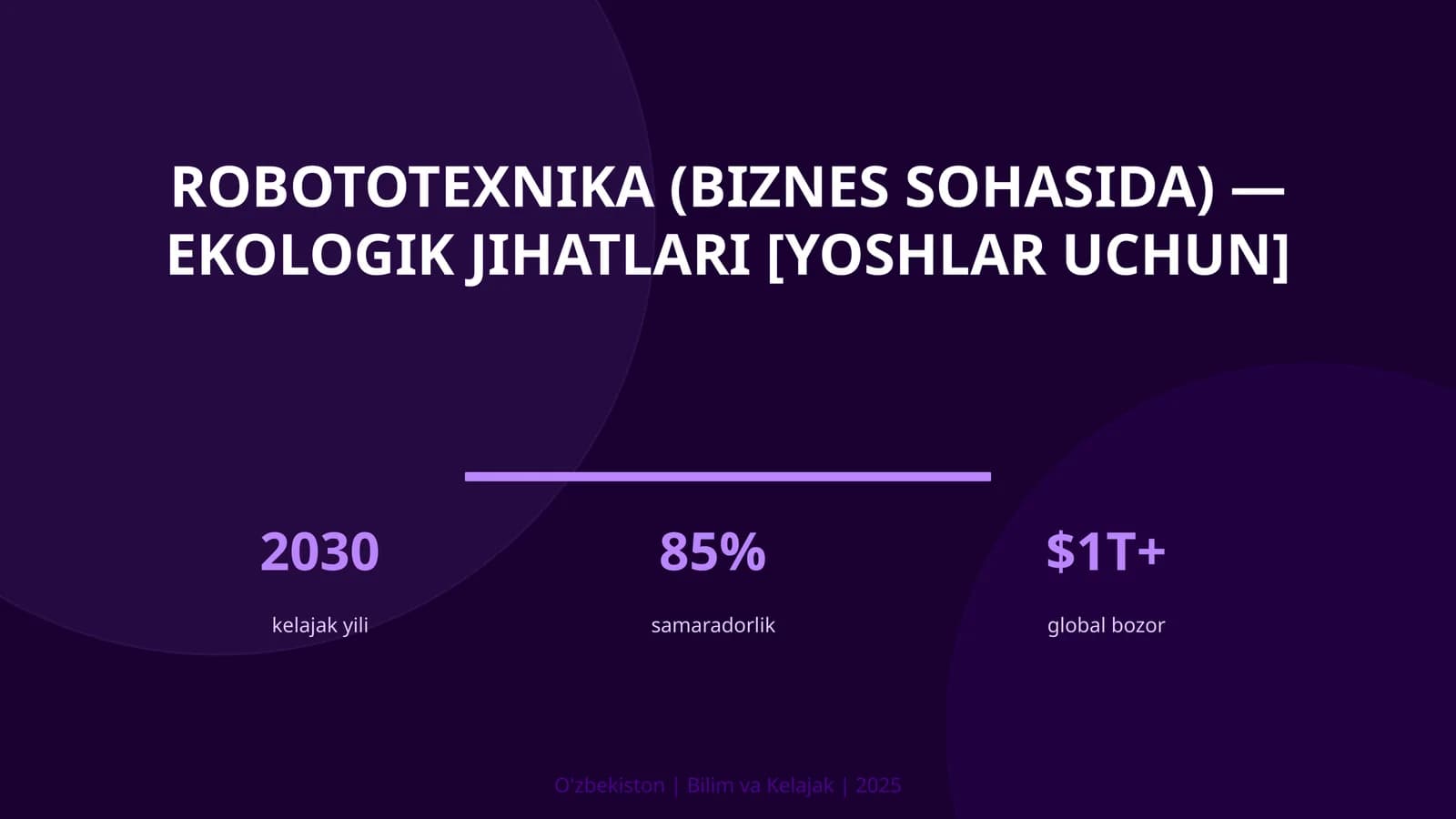 ROBOTOTEXNIKA (BIZNES SOHASIDA) — EKOLOGIK JIHATLARI [YOSHLAR UCHUN]