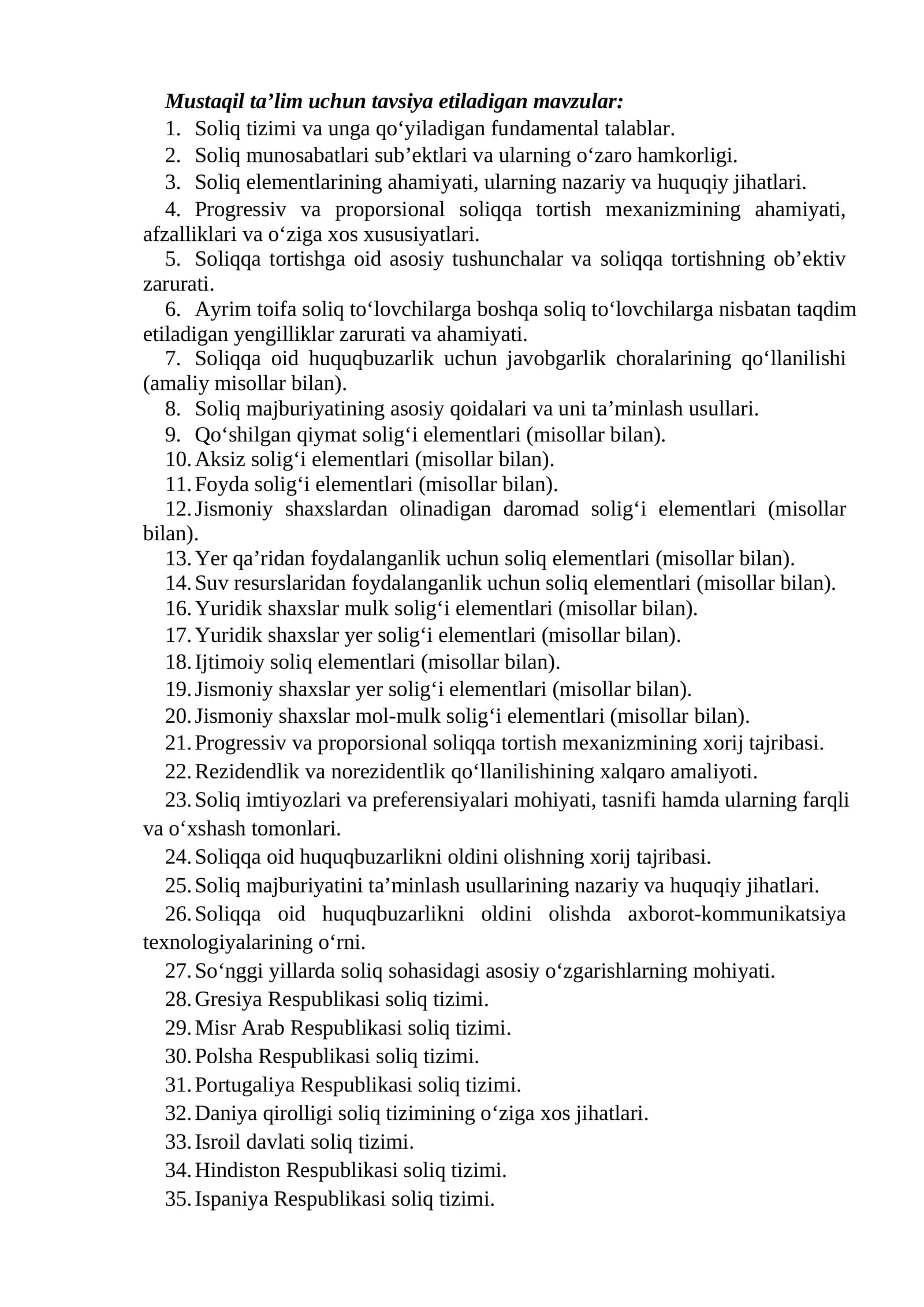Soliq tizimi va unga qo‘yiladigan fundamental talablar