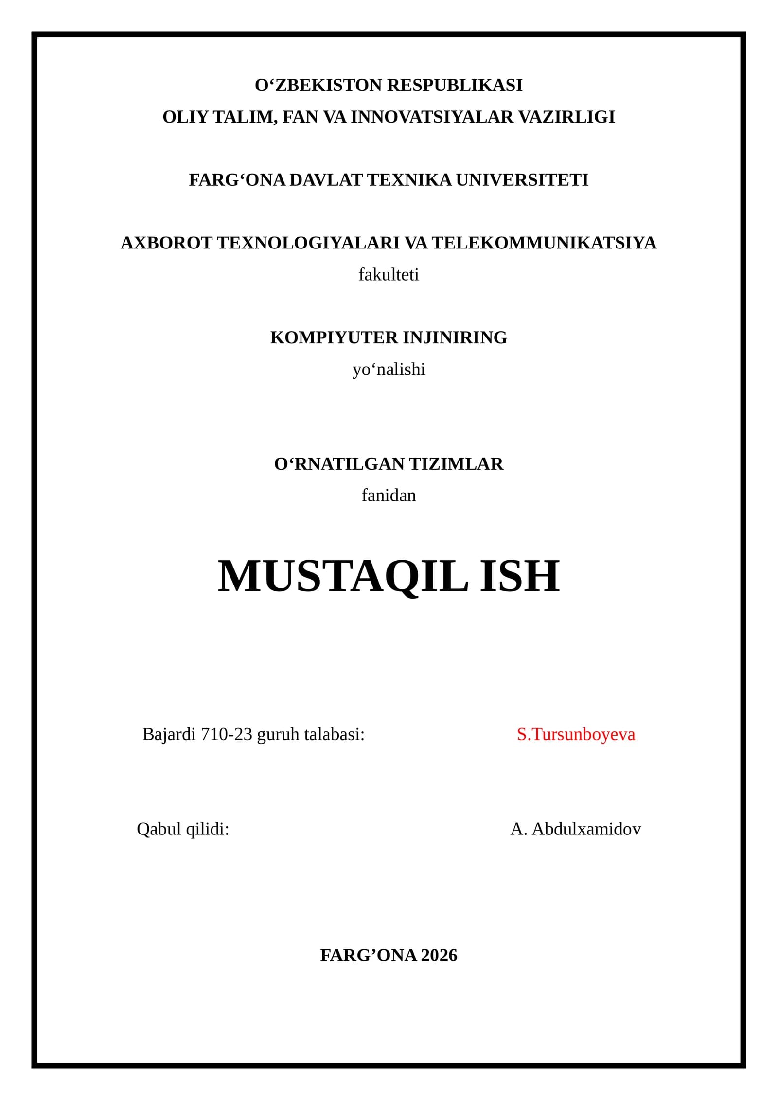 O‘rnatilgan tizimlarda dasturiy vositalar va dasturlash texnologiyalari