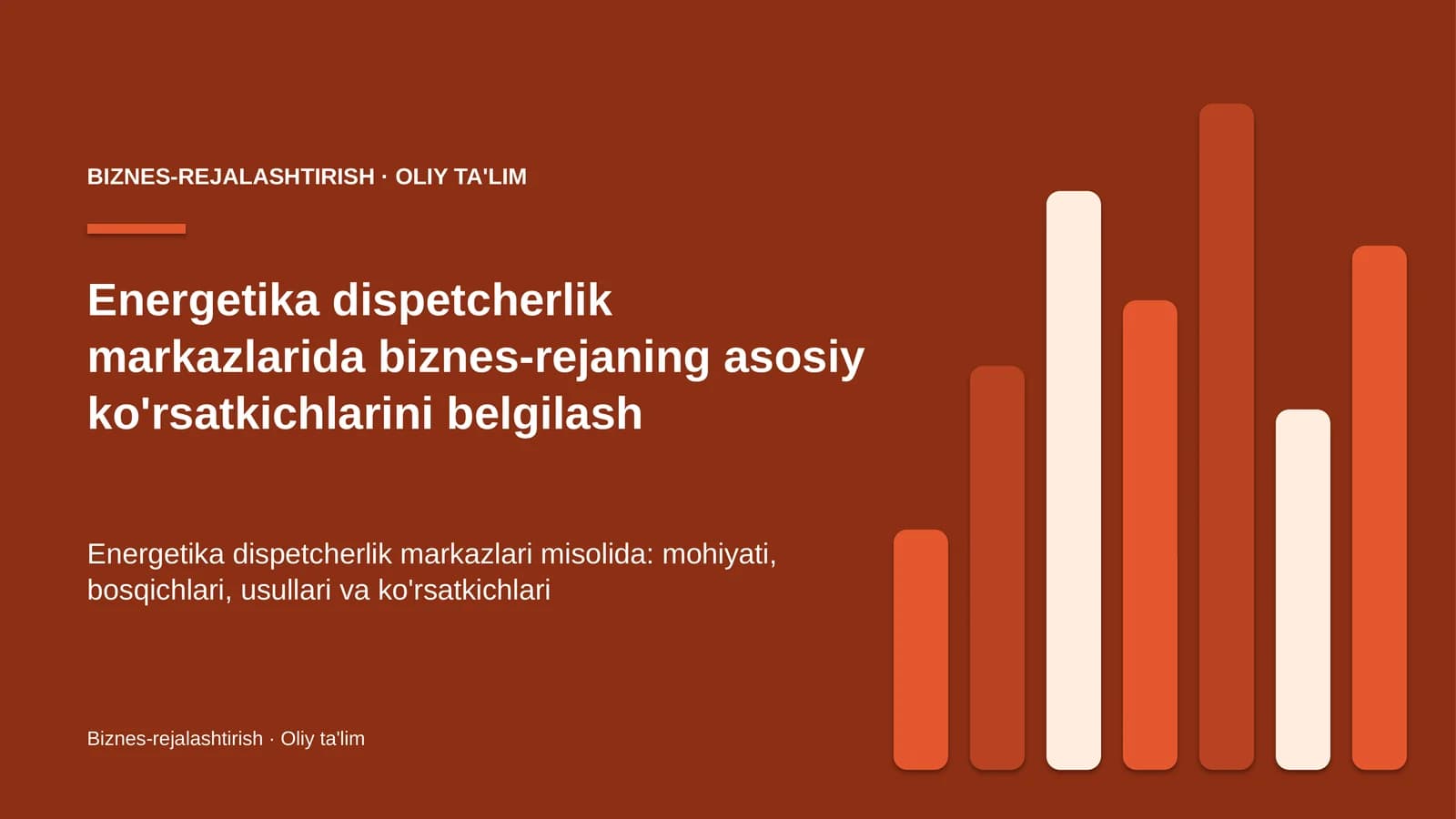 Energetika dispetcherlik markazlarida biznes-rejaning asosiy ko'rsatkichlarini belgilash