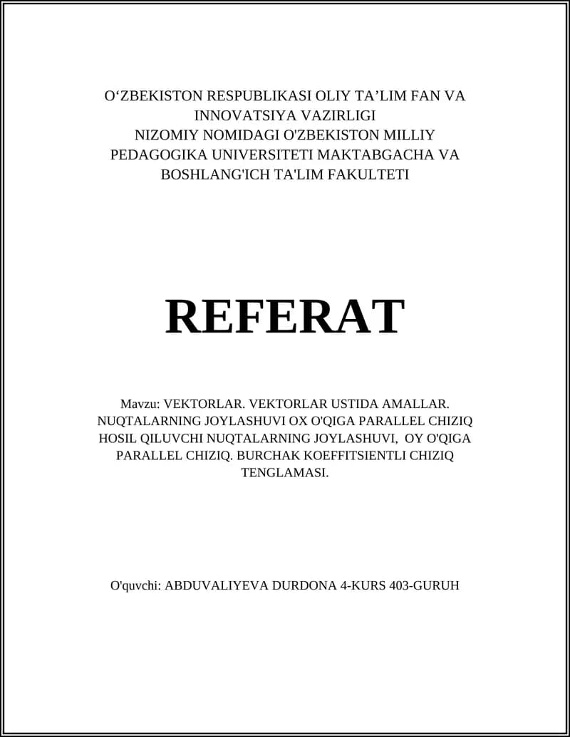 VEKTORLAR USTIDA AMALLAR