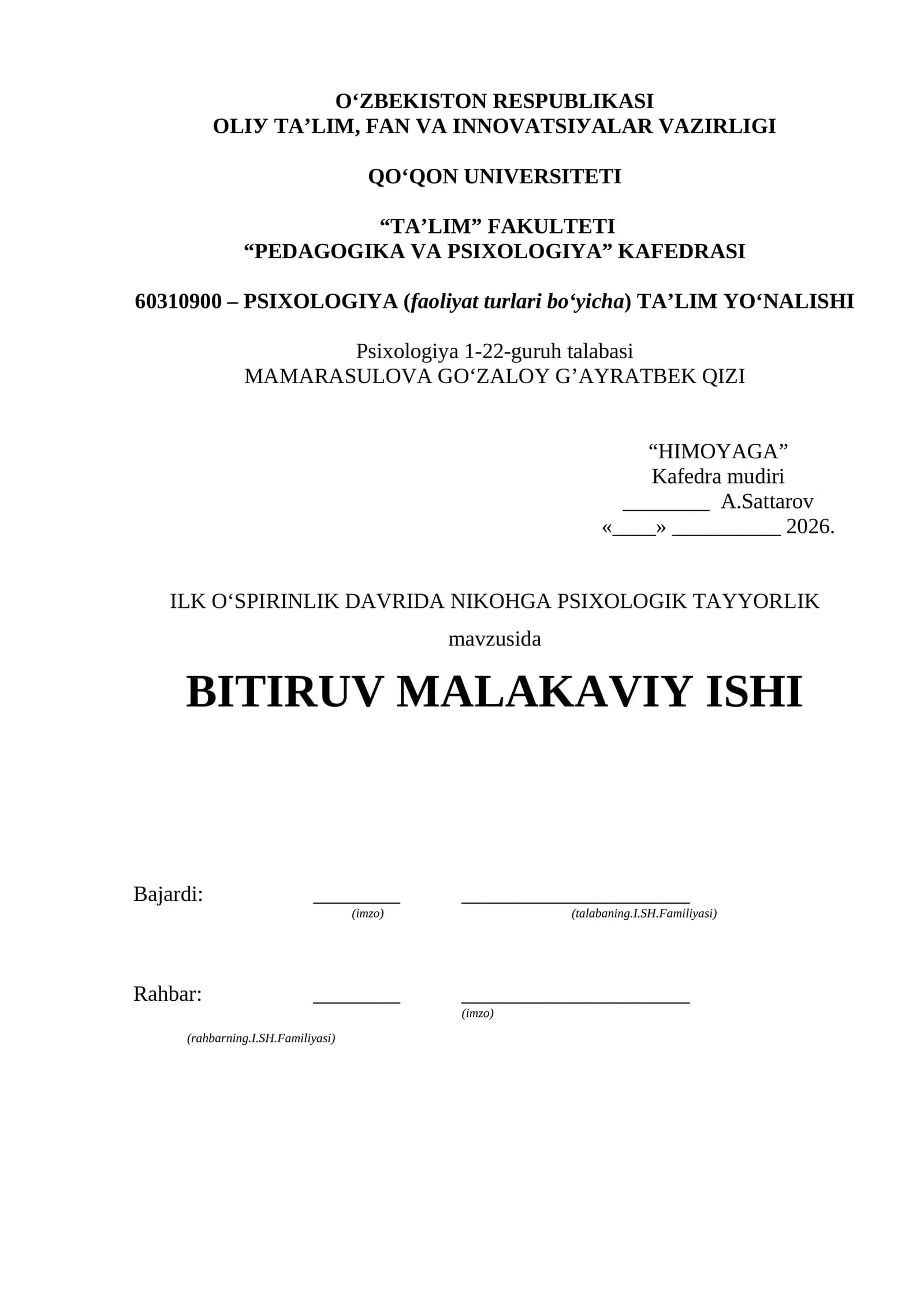 BITIRUV MALAKAVIY ISHGA HISOBLASH