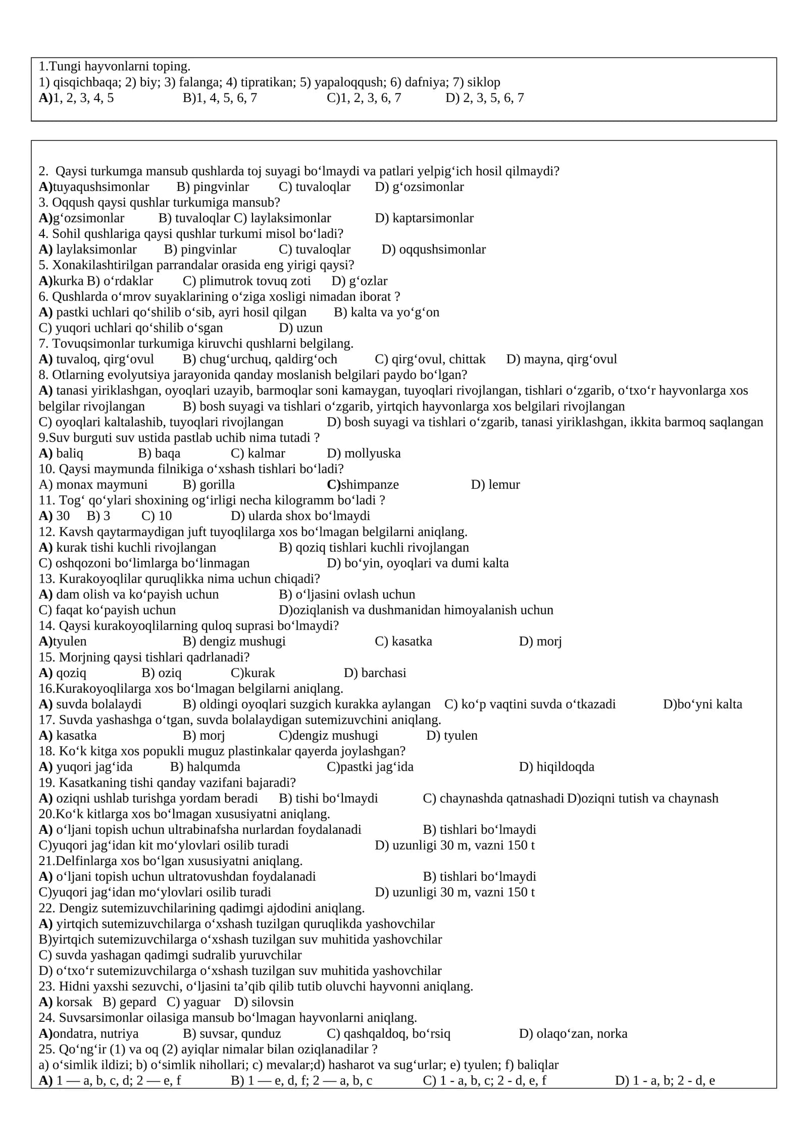 Qishloq hayvonlari test vazirligi misol