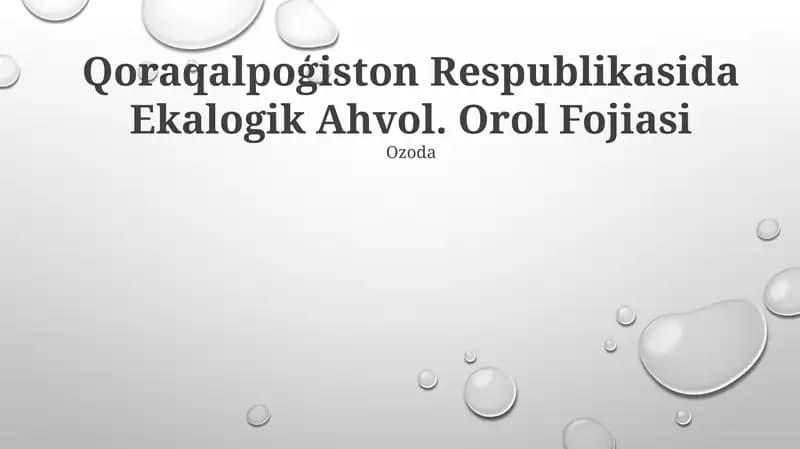 Qoraqalpoģiston Respublikasida Ekalogik Ahvol