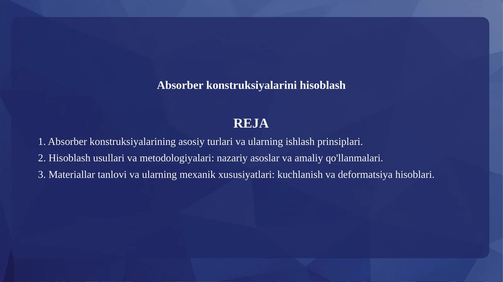 Absorber konstruksiyalarini hisoblash