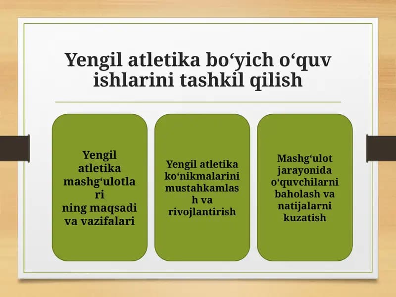 Yengil atletika bo‘yich o‘quv ishlarini tashkil qilish