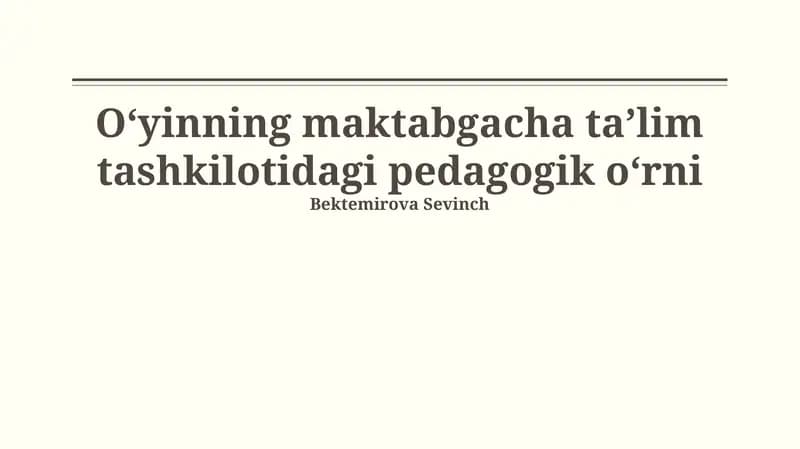 O'yinning ta'rifi va turlari