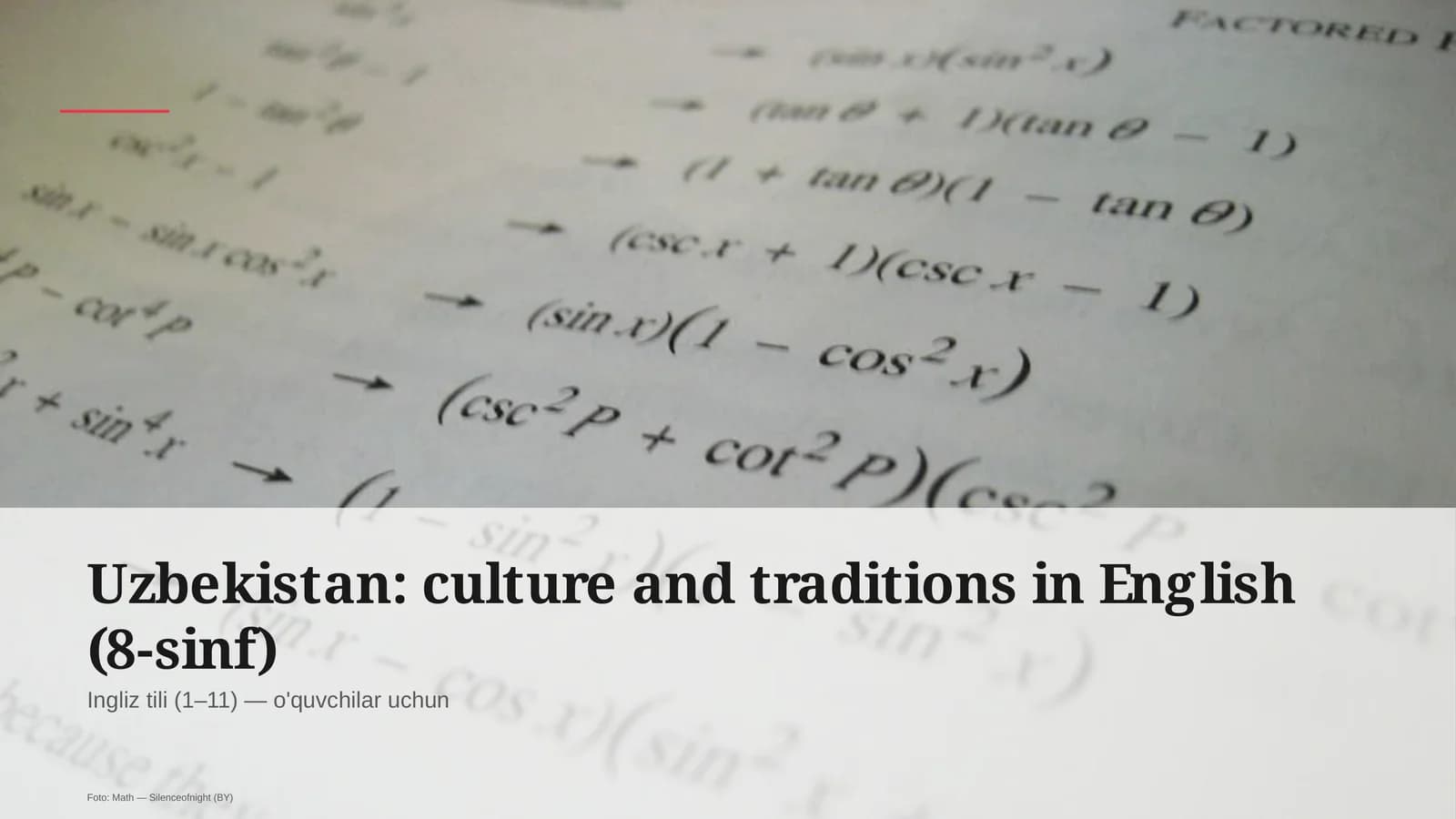 Uzbekistan: culture and traditions in English (8-sinf)
