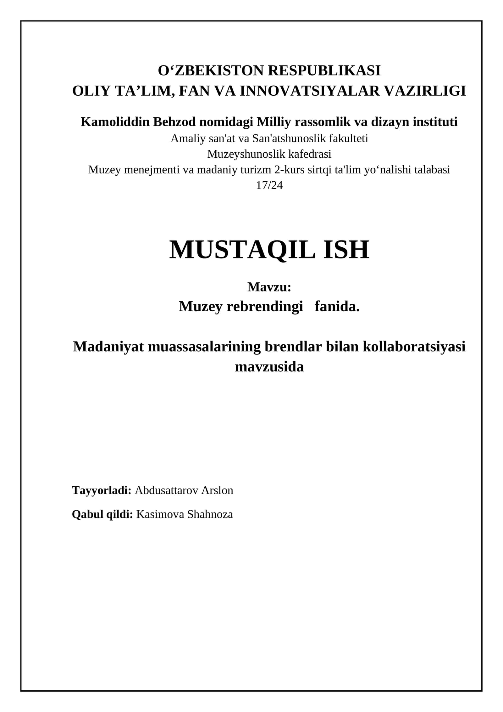 Muzey rebrendingi fanida