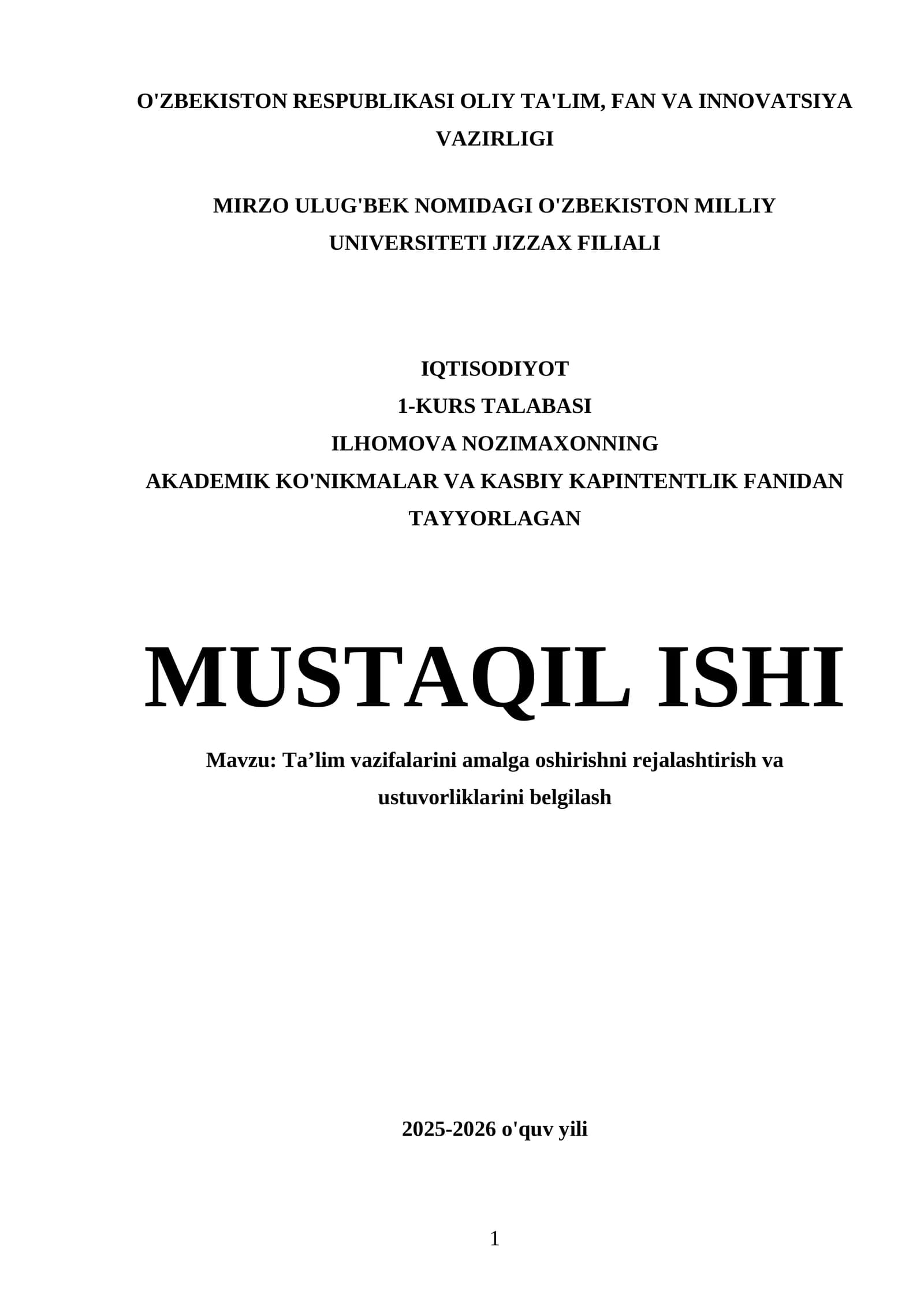 Ta’lim vazifalarini amalga oshirishni rejalashtirish va ustuvorliklarini belgilash