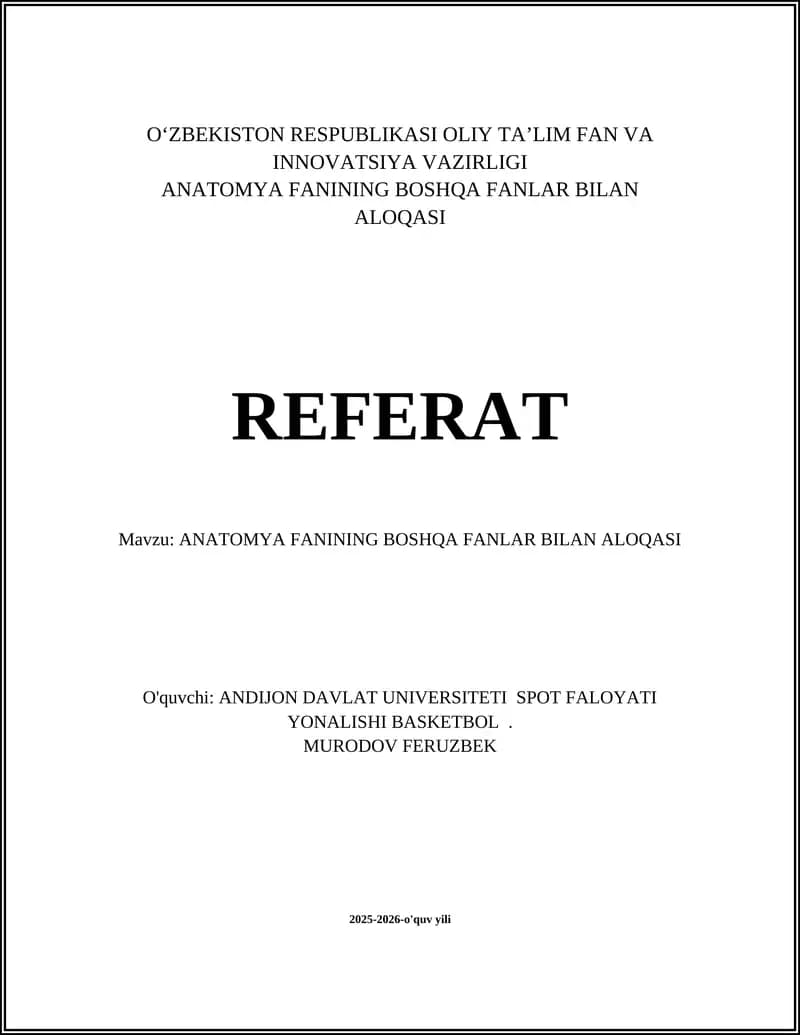 ANATOMYA FANINING BOSHQA FANLAR BILAN ALOQASI