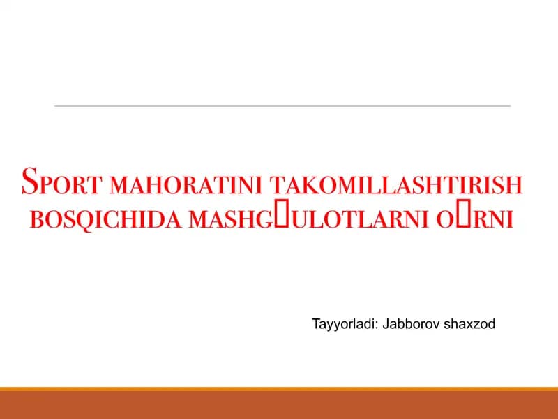 Sport mahoratini takomillashtirish bosqichida mashgʻulotlarni oʻrni