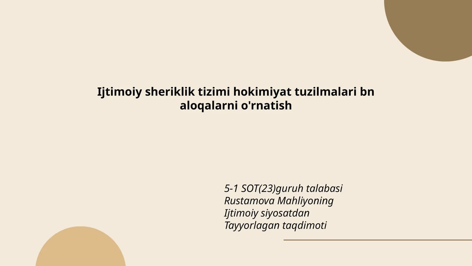 Ijtimoiy sheriklik tizimi hokimiyat tuzilmalari bn aloqalarni o'rnatish