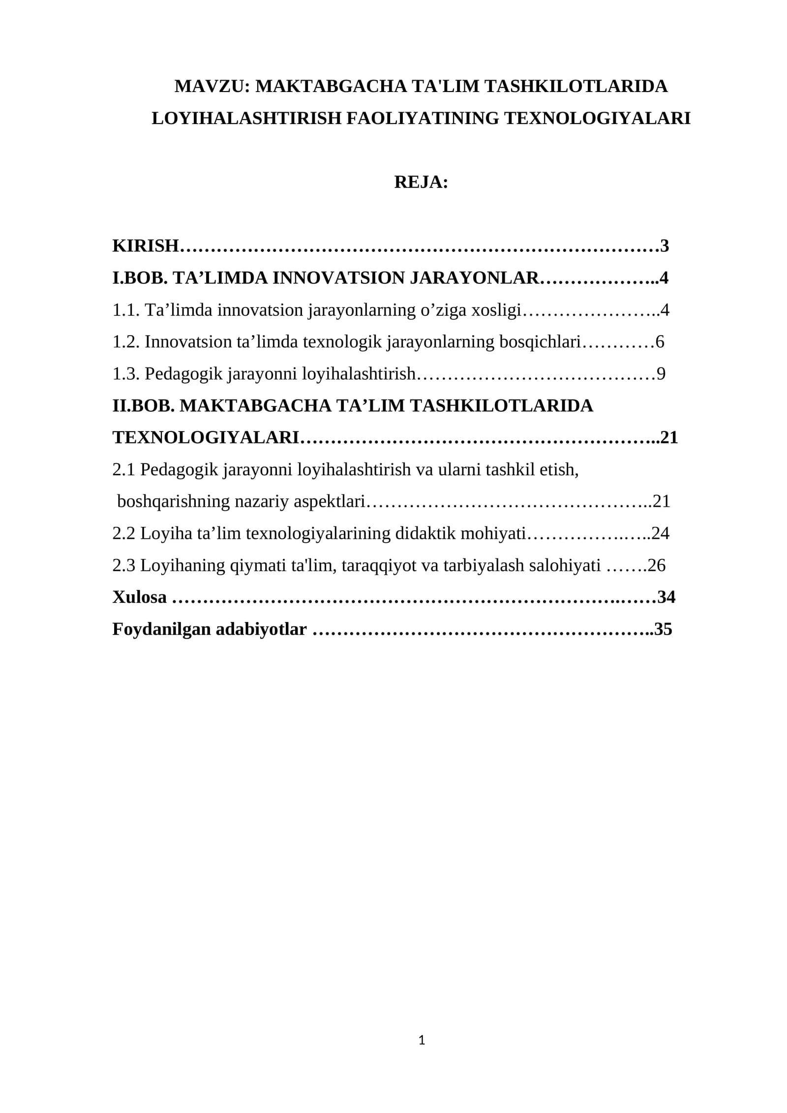 MAKTABGACHA TA'LIM TASHKILOTLARIDA LOYIHALASHTIRISH FAOLIYATINING TEXNOLOGIYALARI