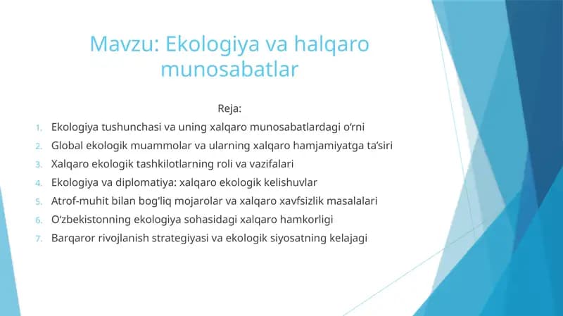 Ekologiya va halqaro munosabatlar