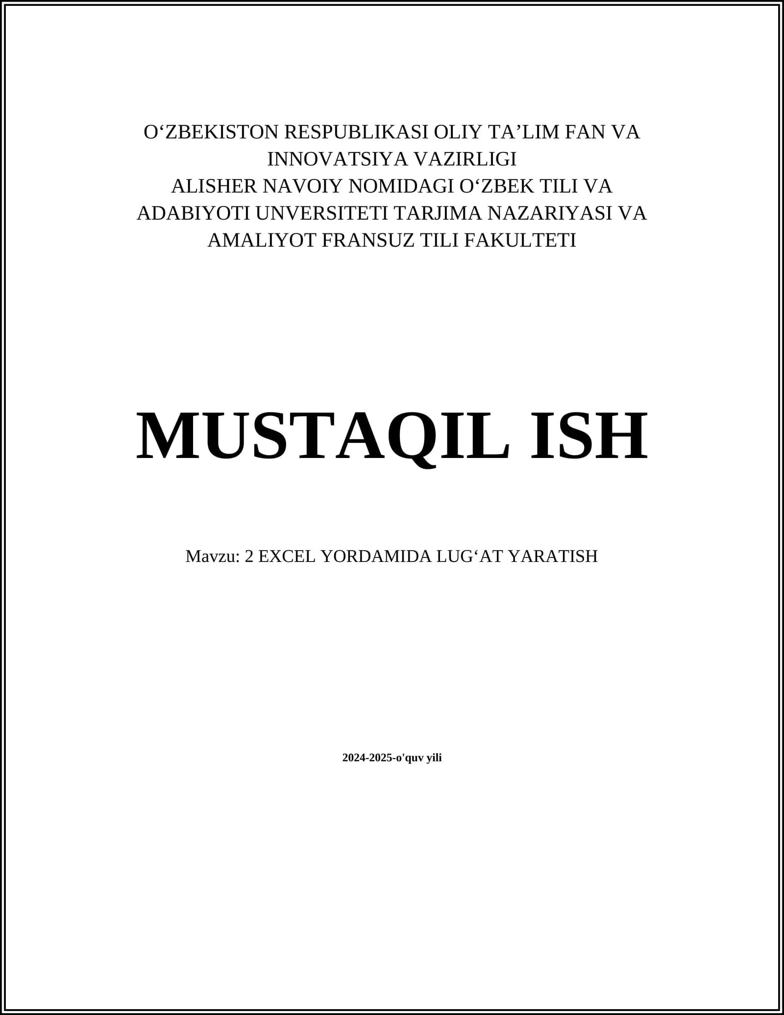 2 EXCEL YORDAMIDA LUGʻAT YARATISH