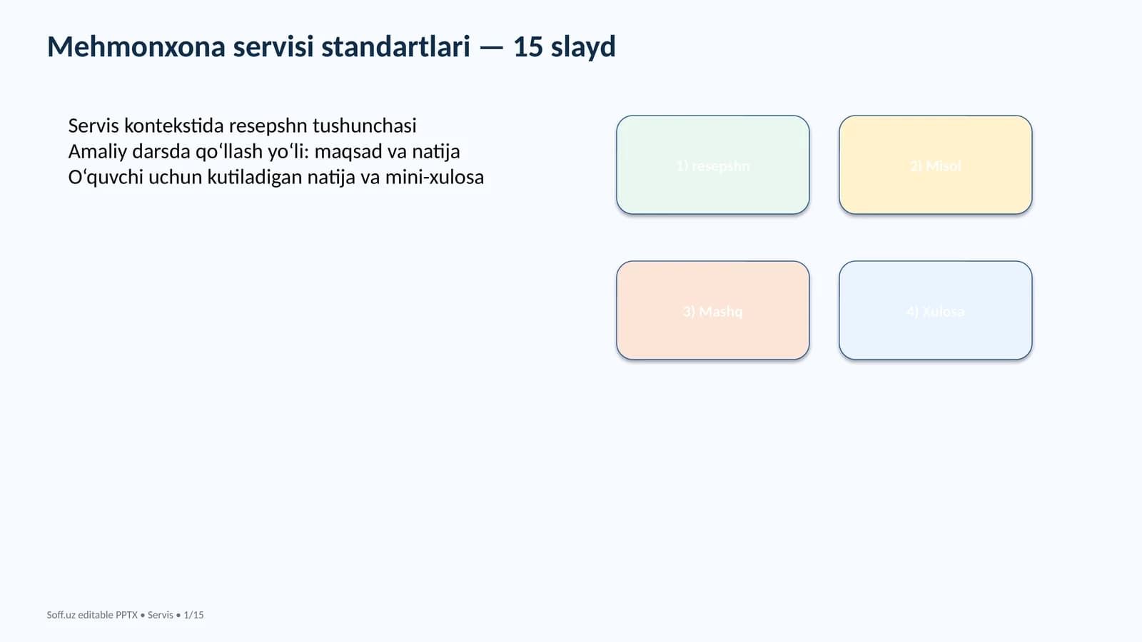 Mehmonxona servisi standartlari — 15 slayd