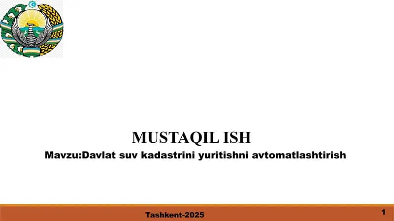 Davlat suv kadastrini yuritishni avtomatlashtirish