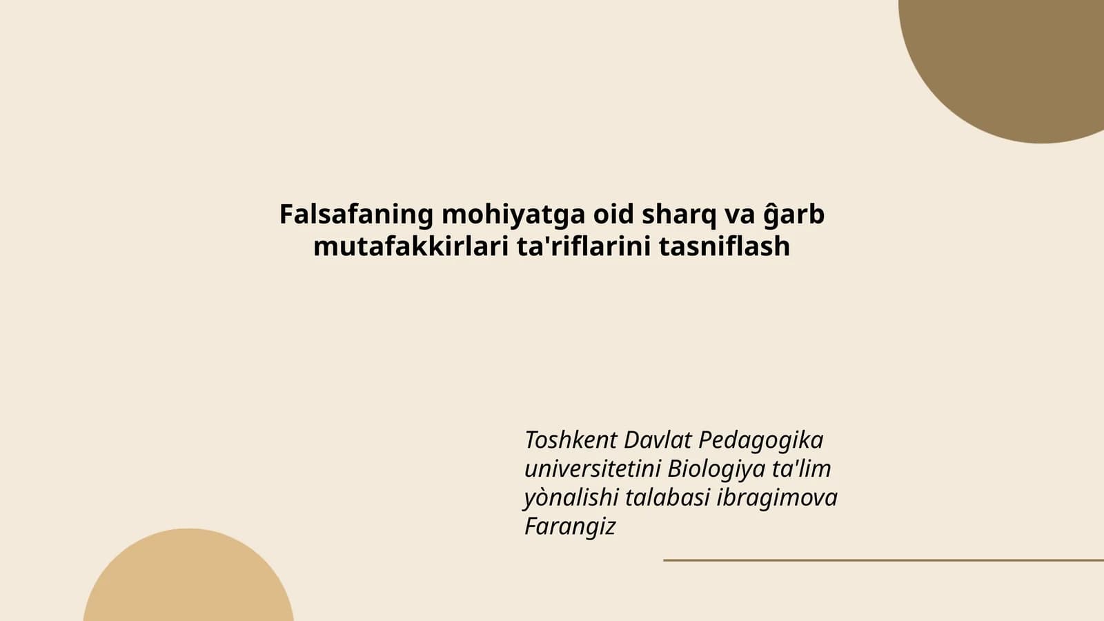 Falsafaning mohiyatga oid sharq va ĝarb mutafakkirlari ta'riflarini tasniflash