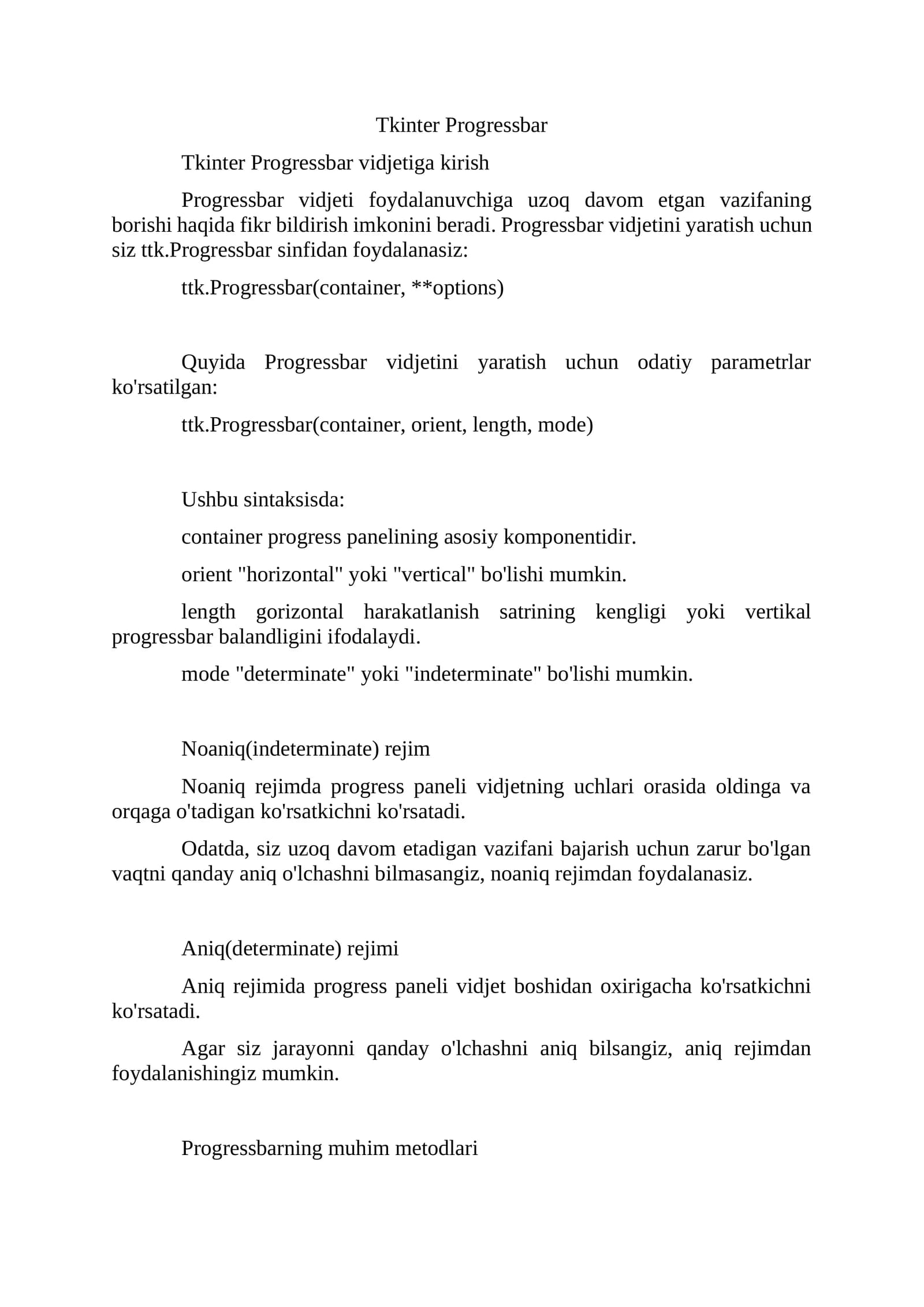 Tkinter Progressbar