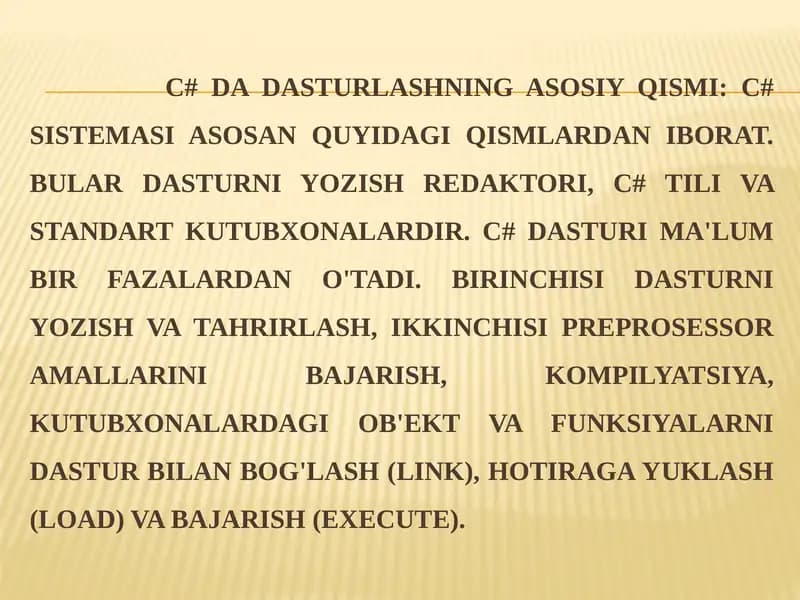 C# dasturlashning asosiy qismi