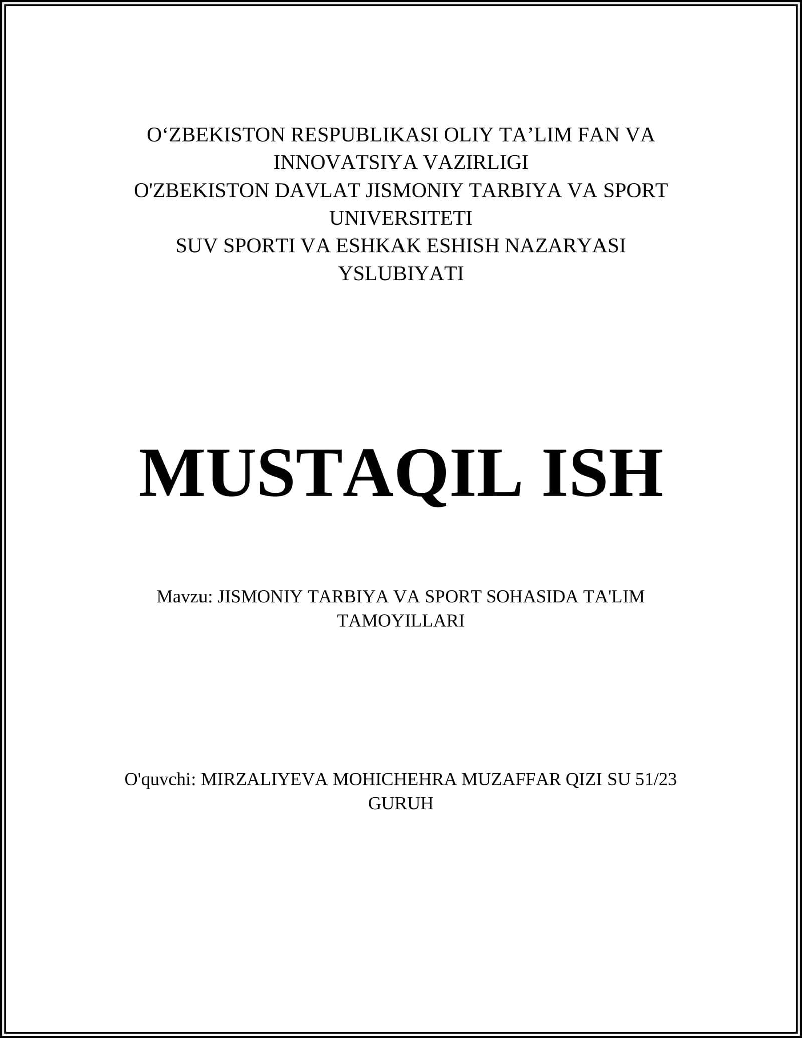 Jismoniy tarbiya va sport sohasida ta'lim tamoyillari