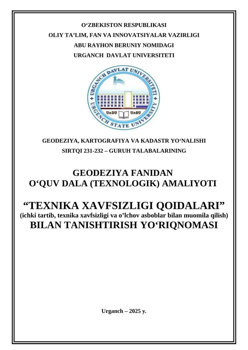 TEXNIKA XAVFSIZLIGI QOIDALARI