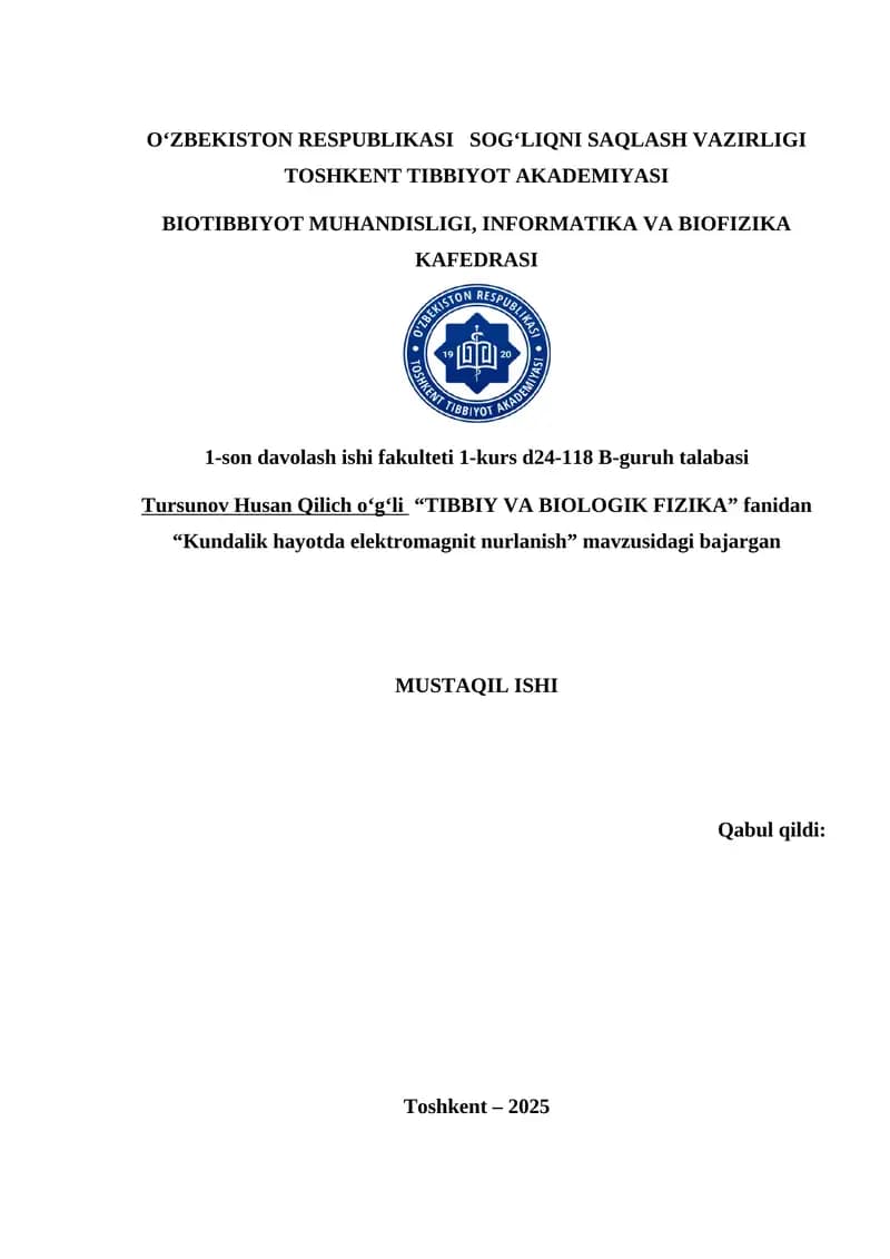 "Kundalik hayotda elektromagnit nurlanish"