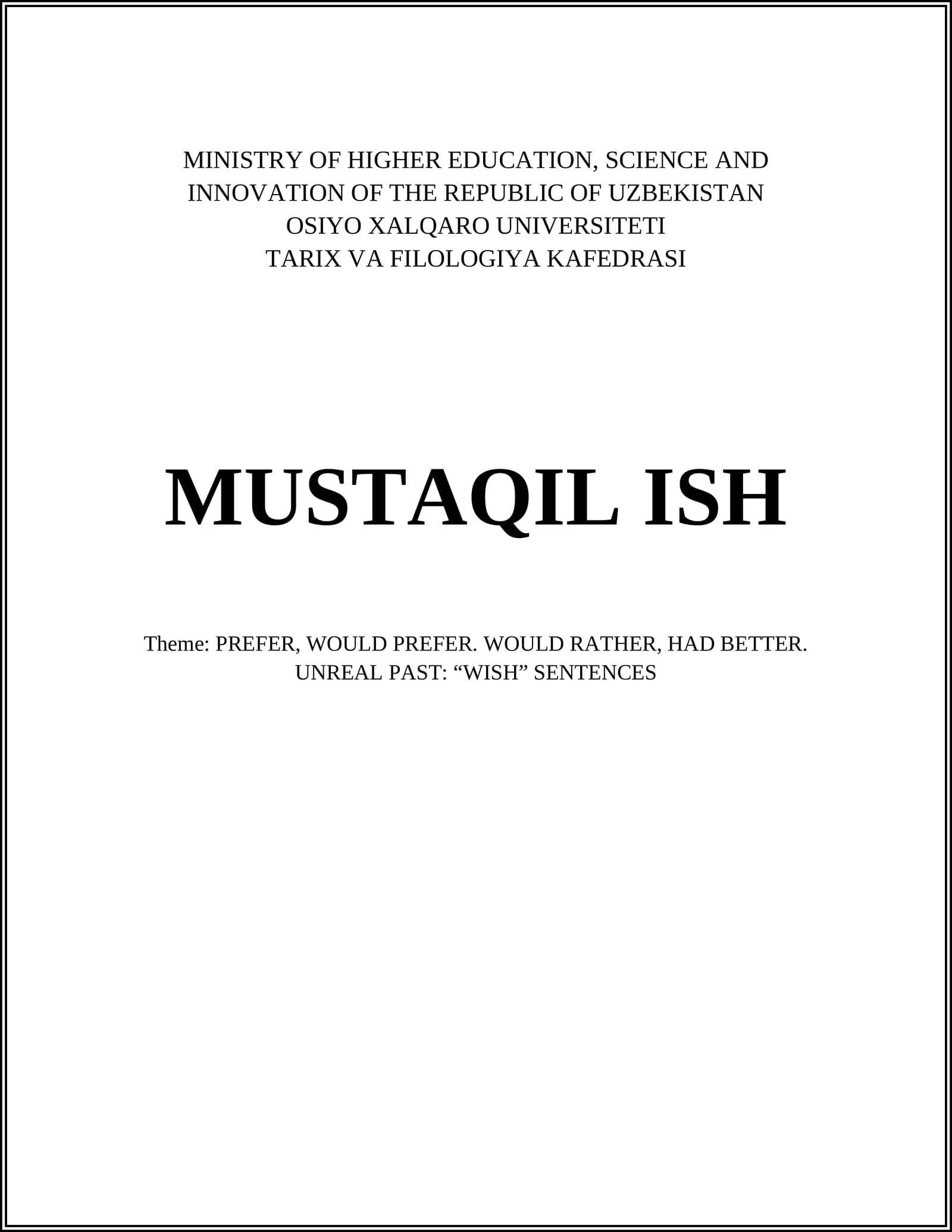 TARIX VA FILOLOGIYA KAFEDRASI MUSTAQIL ISH