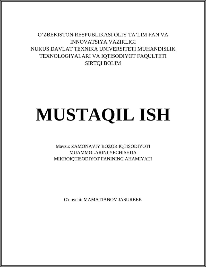 ZAMONAVIY BOZOR IQTISODIYOTI