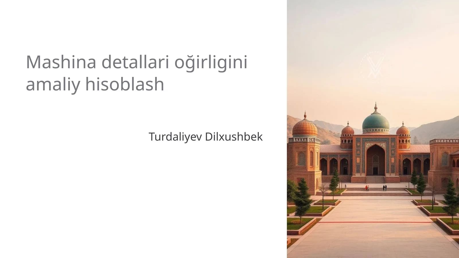 Mashina detallari oğirligini amaliy hisoblash
