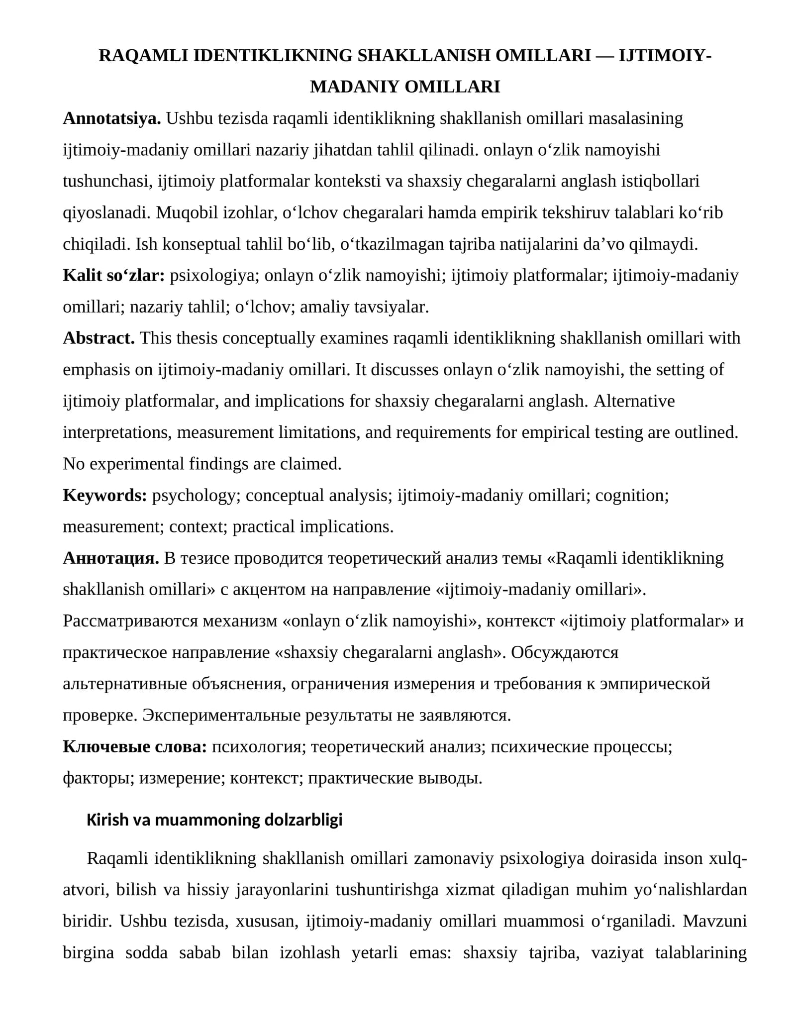 RAQAMLI IDENTIKLIKNING SHAKLLANISH OMILLARI — IJTIMOIY-MADANIY OMILLARI